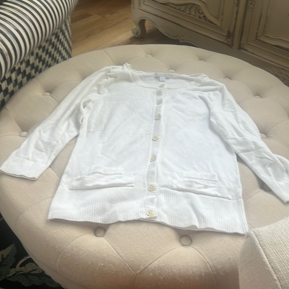 Women's New York and company size S white cardigan with gold buttons
